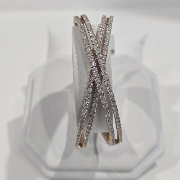 ✅ 18K YG 5.45 CT Natural Diamond Cuff Trinity Bangle Bracelet 27g ⭐ NWT - Picture 14 of 17